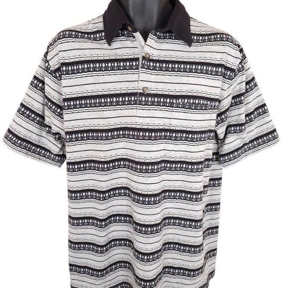 Vintage Classics Palmland Polo Shirt Mens Size Large Gray Black 90s Striped - Picture 1 of 6